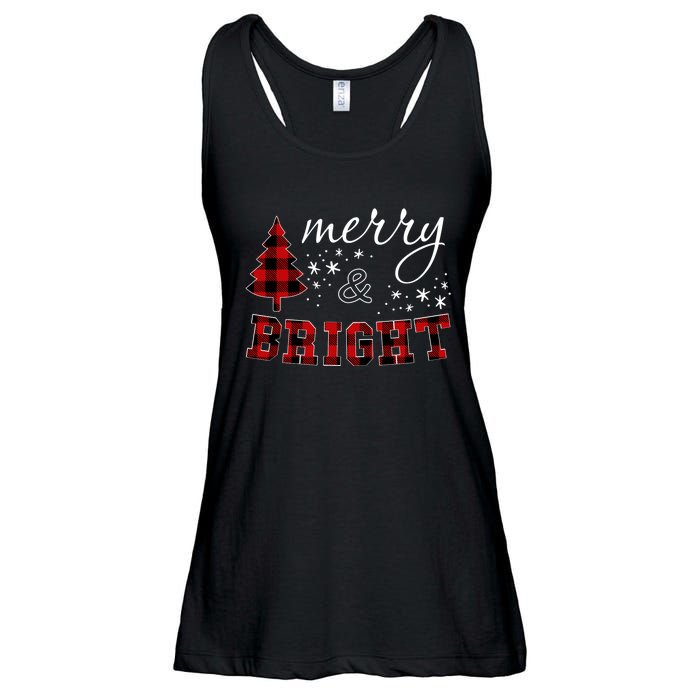 Christmas Cute For Women Red Plaid Merry And Bright Letter Ladies Essential Flowy Tank