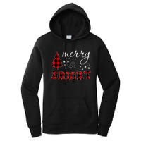 Christmas Cute For Women Red Plaid Merry And Bright Letter Women's Pullover Hoodie