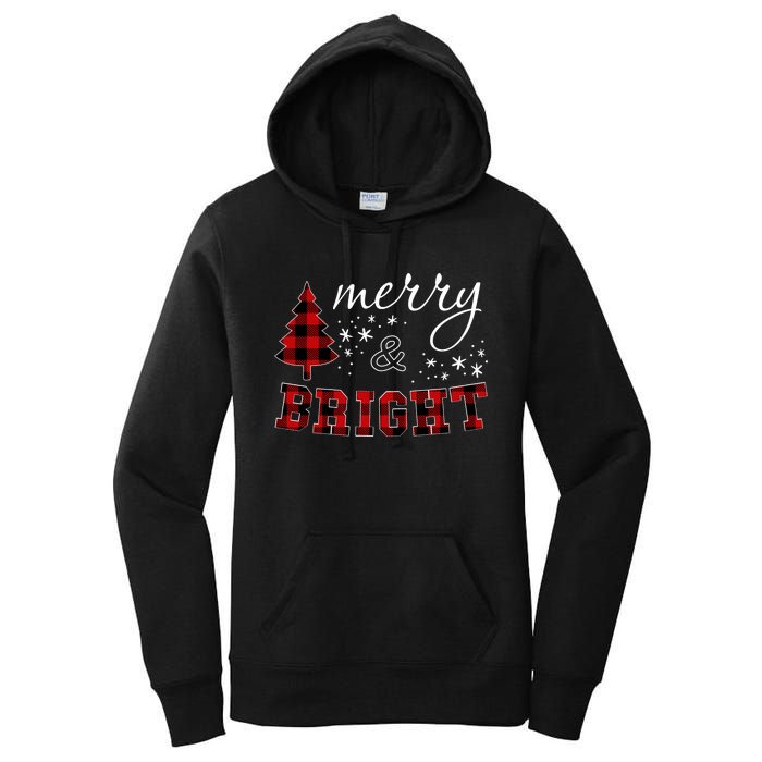 Christmas Cute For Women Red Plaid Merry And Bright Letter Women's Pullover Hoodie