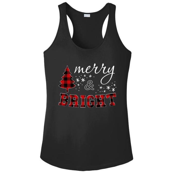 Christmas Cute For Women Red Plaid Merry And Bright Letter Ladies PosiCharge Competitor Racerback Tank