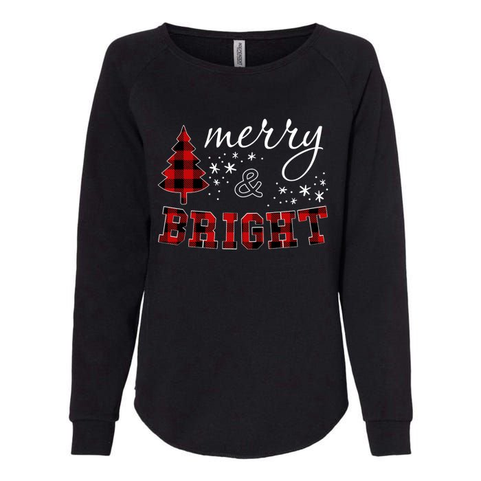 Christmas Cute For Women Red Plaid Merry And Bright Letter Womens California Wash Sweatshirt