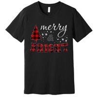 Christmas Cute For Women Red Plaid Merry And Bright Letter Premium T-Shirt