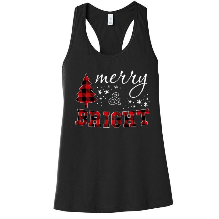 Christmas Cute For Women Red Plaid Merry And Bright Letter Women's Racerback Tank