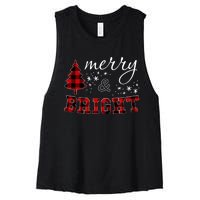 Christmas Cute For Women Red Plaid Merry And Bright Letter Women's Racerback Cropped Tank