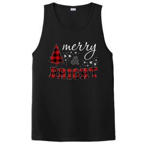 Christmas Cute For Women Red Plaid Merry And Bright Letter PosiCharge Competitor Tank