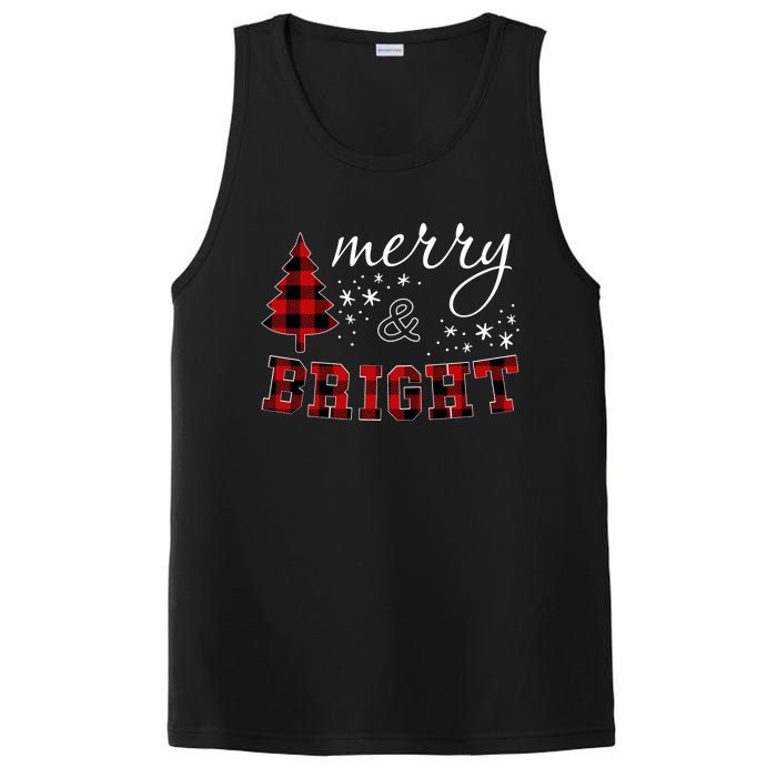 Christmas Cute For Women Red Plaid Merry And Bright Letter PosiCharge Competitor Tank