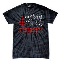 Christmas Cute For Women Red Plaid Merry And Bright Letter Tie-Dye T-Shirt