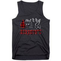 Christmas Cute For Women Red Plaid Merry And Bright Letter Tank Top