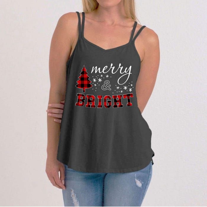 Christmas Cute For Women Red Plaid Merry And Bright Letter Women's Strappy Tank