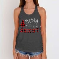 Christmas Cute For Women Red Plaid Merry And Bright Letter Women's Knotted Racerback Tank