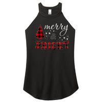 Christmas Cute For Women Red Plaid Merry And Bright Letter Women's Perfect Tri Rocker Tank