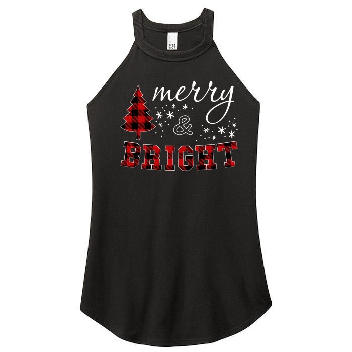 Christmas Cute For Women Red Plaid Merry And Bright Letter Women's Perfect Tri Rocker Tank