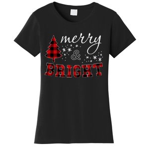 Christmas Cute For Women Red Plaid Merry And Bright Letter Women's T-Shirt