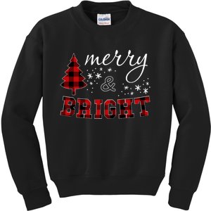 Christmas Cute For Women Red Plaid Merry And Bright Letter Kids Sweatshirt