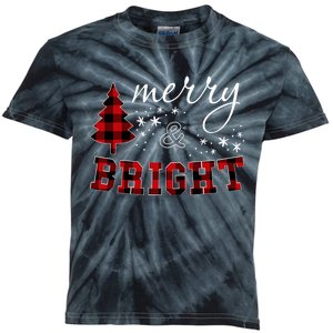 Christmas Cute For Women Red Plaid Merry And Bright Letter Kids Tie-Dye T-Shirt