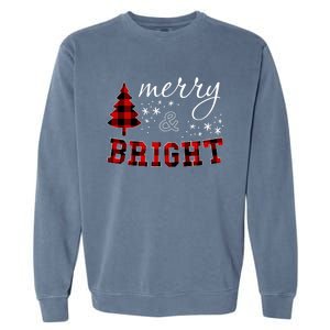 Christmas Cute For Women Red Plaid Merry And Bright Letter Garment-Dyed Sweatshirt