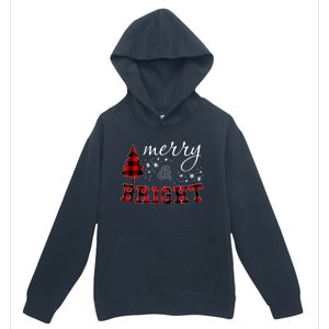 Christmas Cute For Women Red Plaid Merry And Bright Letter Urban Pullover Hoodie