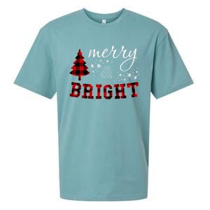 Christmas Cute For Women Red Plaid Merry And Bright Letter Sueded Cloud Jersey T-Shirt