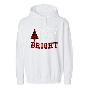 Christmas Cute For Women Red Plaid Merry And Bright Letter Garment-Dyed Fleece Hoodie