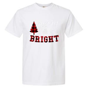 Christmas Cute For Women Red Plaid Merry And Bright Letter Garment-Dyed Heavyweight T-Shirt