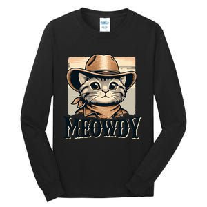 Cat Cowboy Funny Mashup Meowdy Western Country Music Cat Tall Long Sleeve T-Shirt