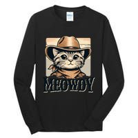 Cat Cowboy Funny Mashup Meowdy Western Country Music Cat Tall Long Sleeve T-Shirt