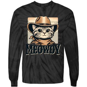 Cat Cowboy Funny Mashup Meowdy Western Country Music Cat Tie-Dye Long Sleeve Shirt