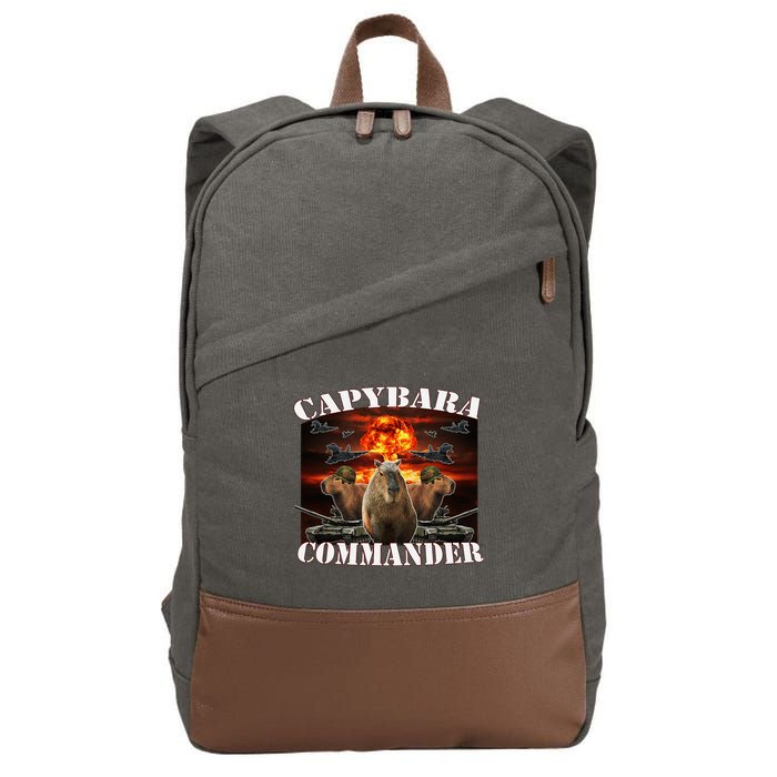 Capybara Commander Funny Capybara Warrior Cotton Canvas Backpack