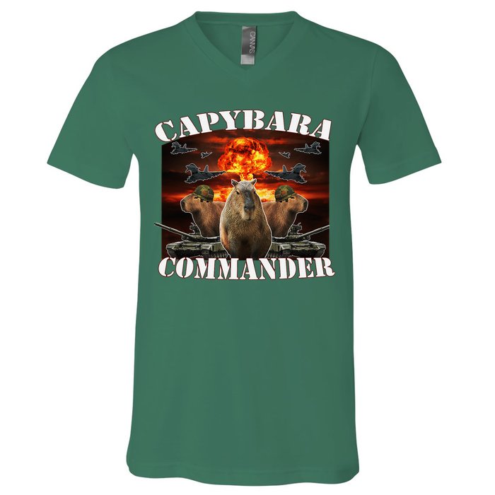Capybara Commander Funny Capybara Warrior V-Neck T-Shirt