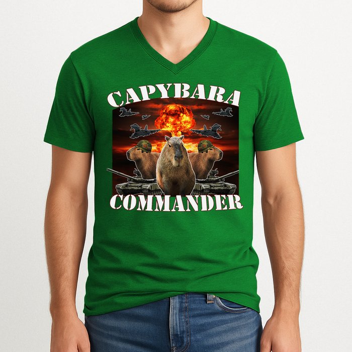 Capybara Commander Funny Capybara Warrior V-Neck T-Shirt