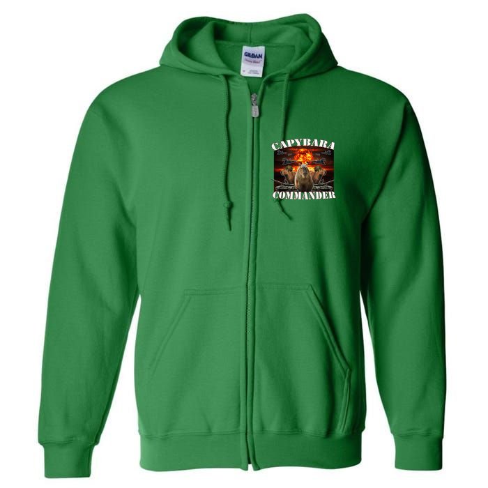 Capybara Commander Funny Capybara Warrior Full Zip Hoodie