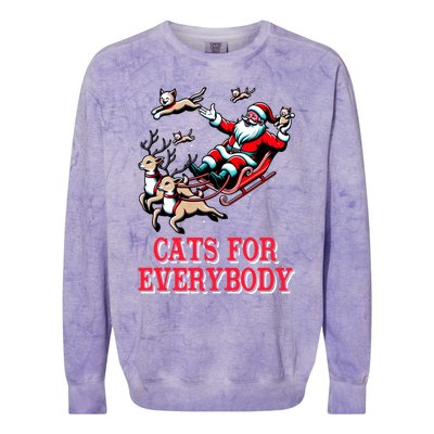 Christmas Cat Funny Cats For Everybody Santa Reindeer Cart Gift Colorblast Crewneck Sweatshirt