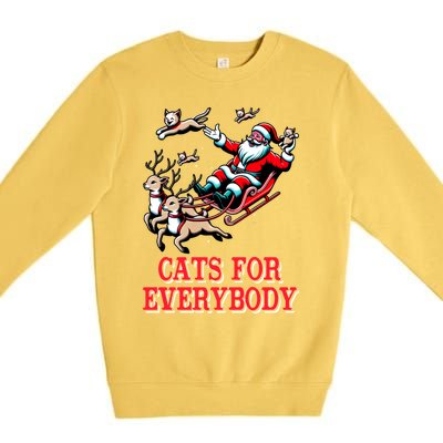 Christmas Cat Funny Cats For Everybody Santa Reindeer Cart Gift Premium Crewneck Sweatshirt