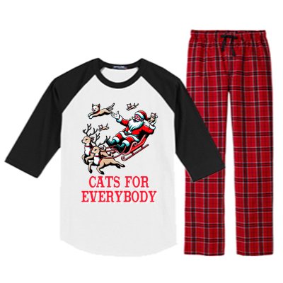 Christmas Cat Funny Cats For Everybody Santa Reindeer Cart Gift Raglan Sleeve Pajama Set