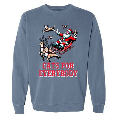 Christmas Cat Funny Cats For Everybody Santa Reindeer Cart Gift Garment-Dyed Sweatshirt