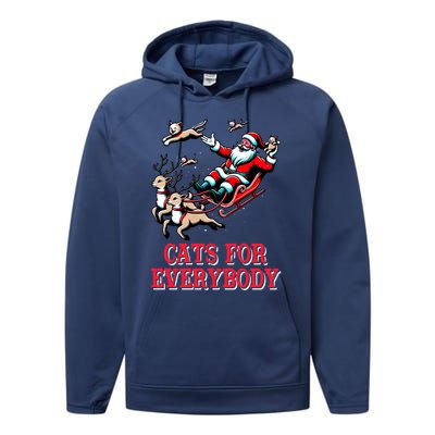 Christmas Cat Funny Cats For Everybody Santa Reindeer Cart Gift Performance Fleece Hoodie