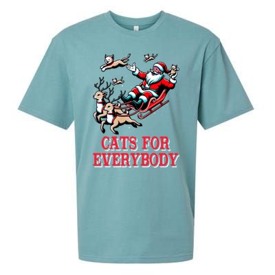 Christmas Cat Funny Cats For Everybody Santa Reindeer Cart Gift Sueded Cloud Jersey T-Shirt