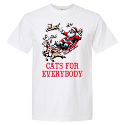 Christmas Cat Funny Cats For Everybody Santa Reindeer Cart Gift Garment-Dyed Heavyweight T-Shirt