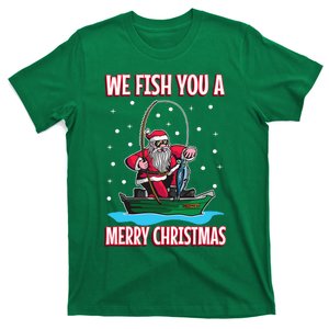 Christmas Costume Fisherman Fishing Funny Cool Santa Claus T-Shirt