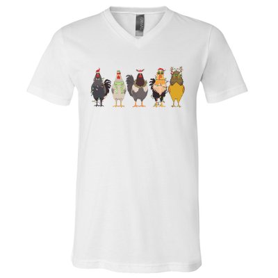 Christmas Chicken Farm Animal Christmas Funny Chicken Lover V-Neck T-Shirt