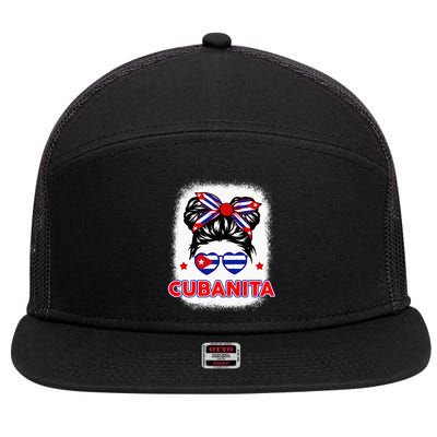 Cubanita Cuba Flag Cuban Girl Hispanic Heritage 7 Panel Mesh Trucker Snapback Hat