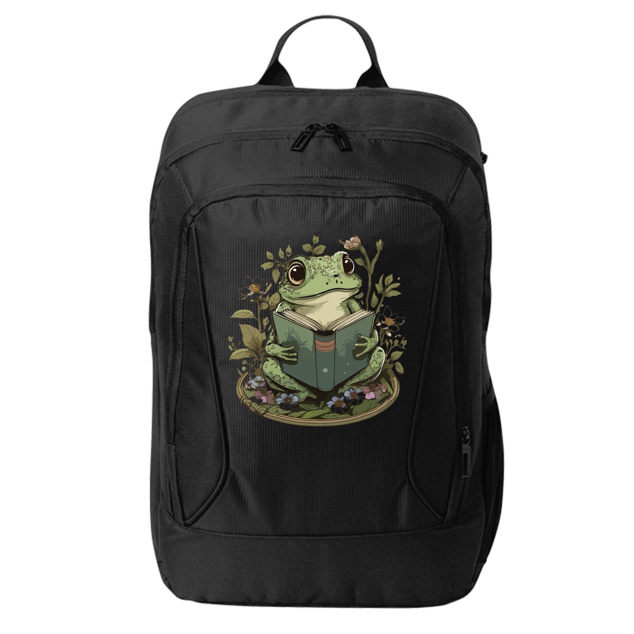 Cute Cottagecore Floral Frog Aesthetic Women Graphic City Backpack