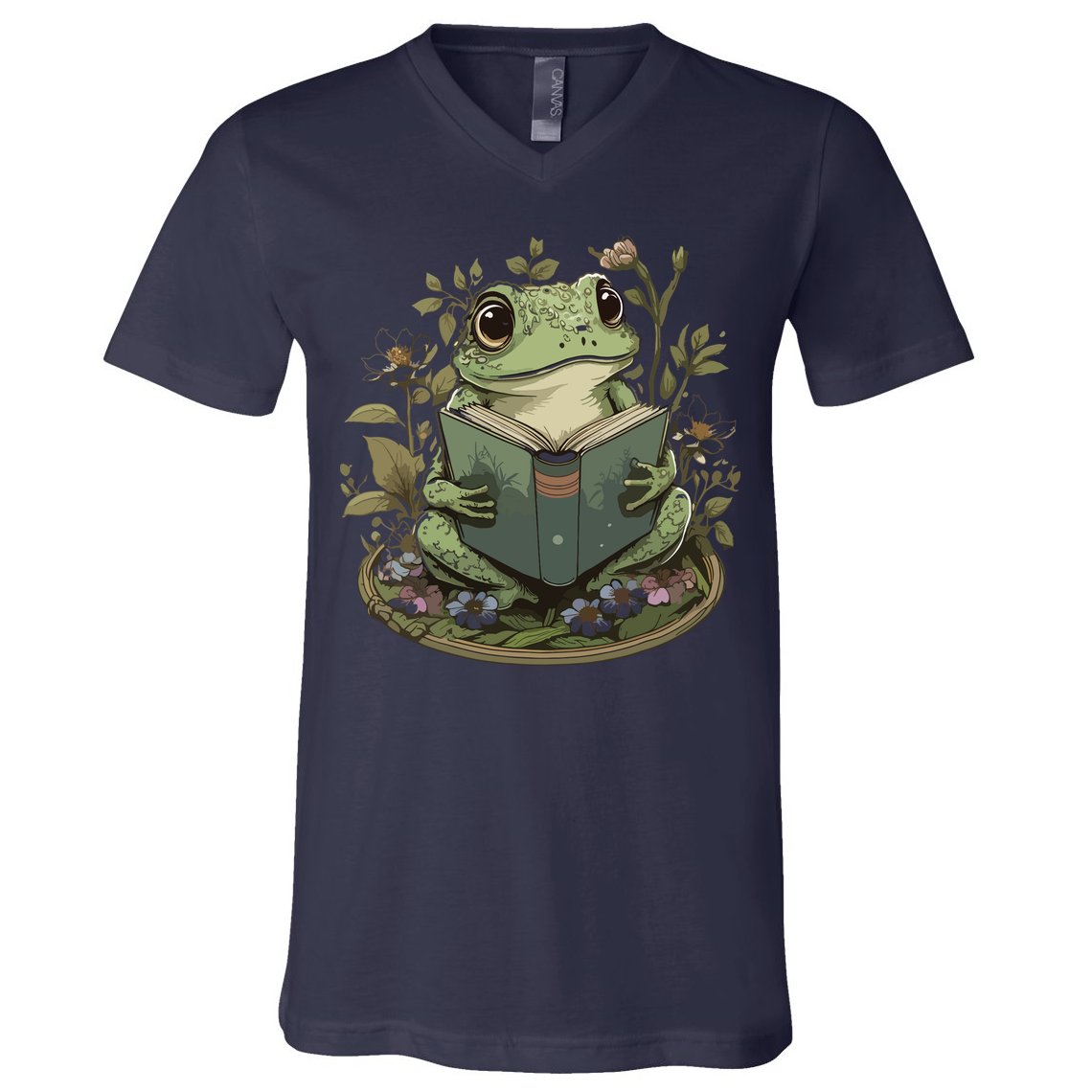 Cute Cottagecore Floral Frog Aesthetic Women Graphic V-Neck T-Shirt