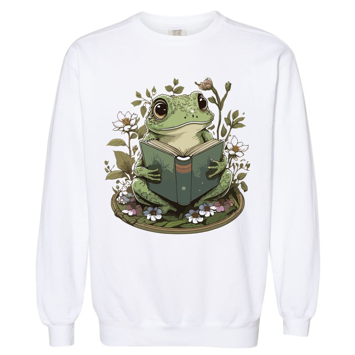 Cute Cottagecore Floral Frog Aesthetic Women Graphic Garment-Dyed Sweatshirt