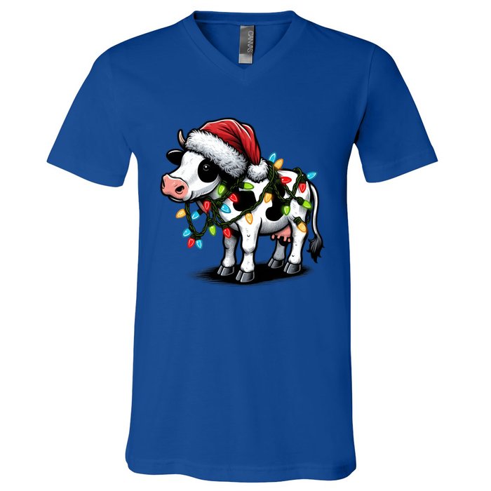 Cow Cute Funny Santa Christmas Gift V-Neck T-Shirt