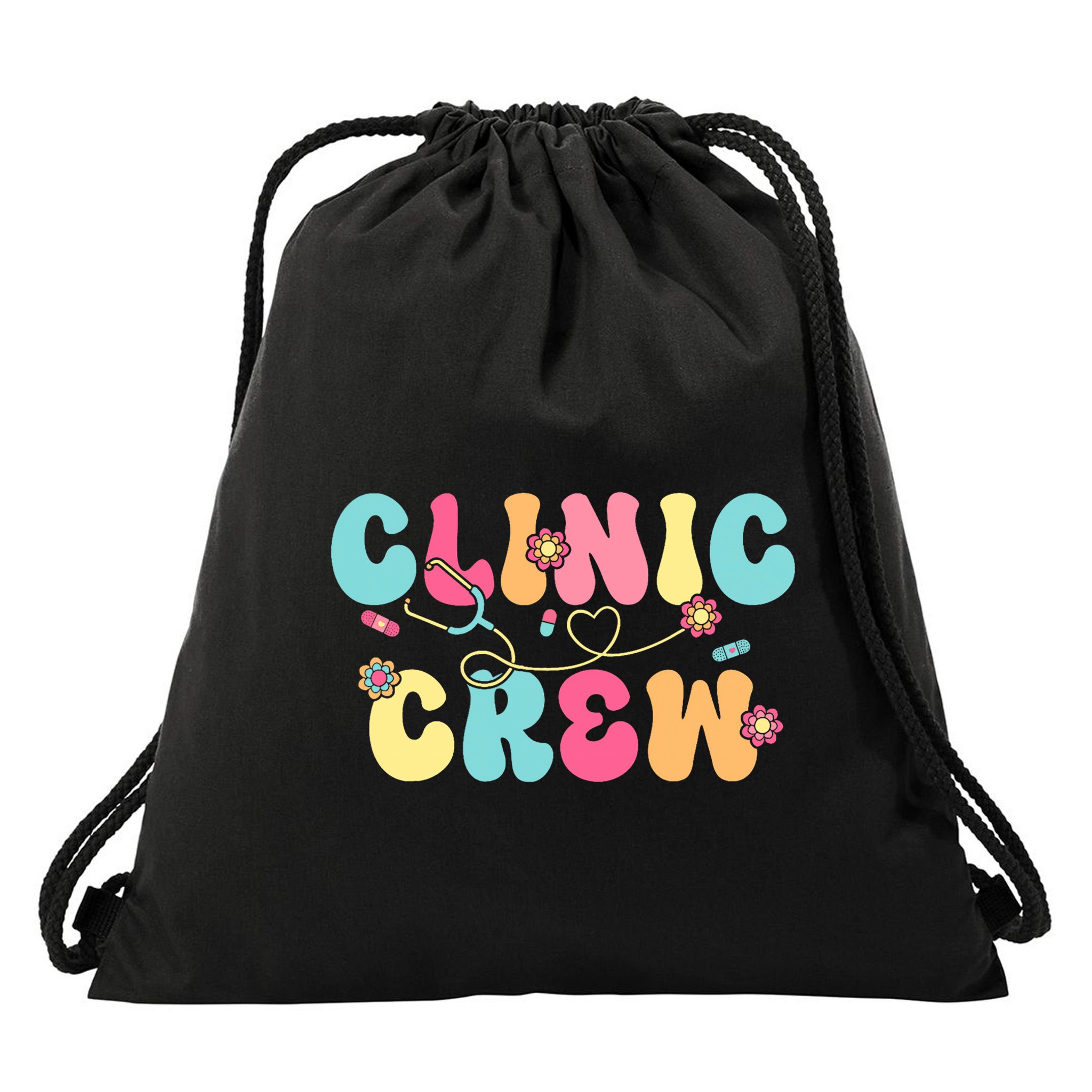 Clinic Crew For School Nurse Groovy Drawstring Bag
