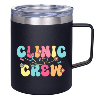 Clinic Crew For School Nurse Groovy 12oz Stainless Steel Coffee Mug