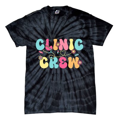 Clinic Crew For School Nurse Groovy Tie-Dye T-Shirt
