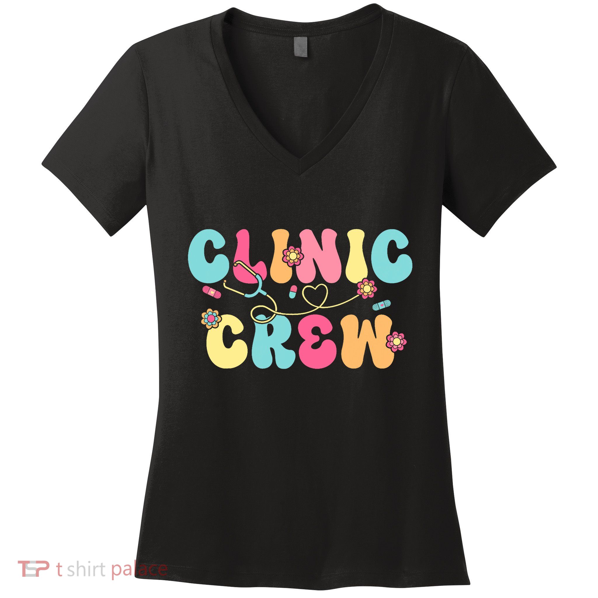 Clinic Crew For School Nurse Groovy Women's V-Neck T-Shirt