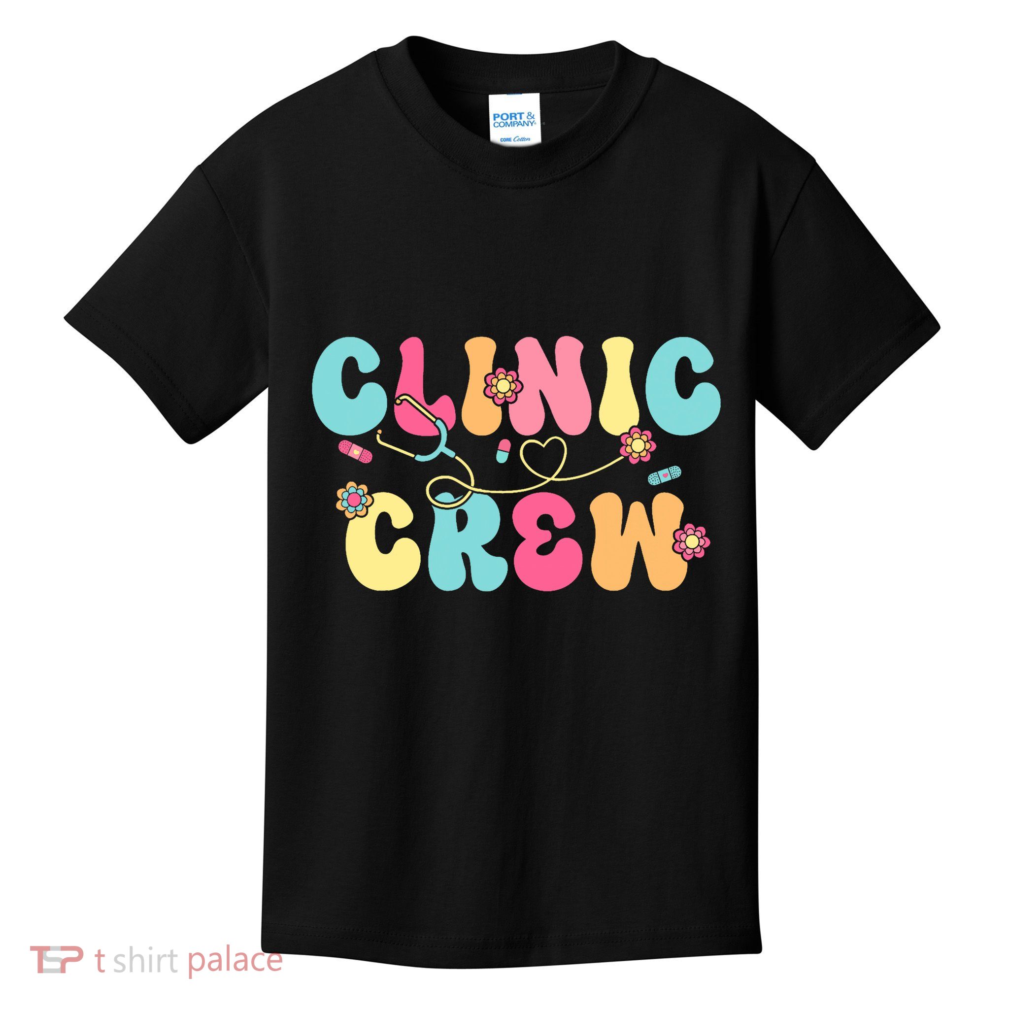 Clinic Crew For School Nurse Groovy Kids T-Shirt